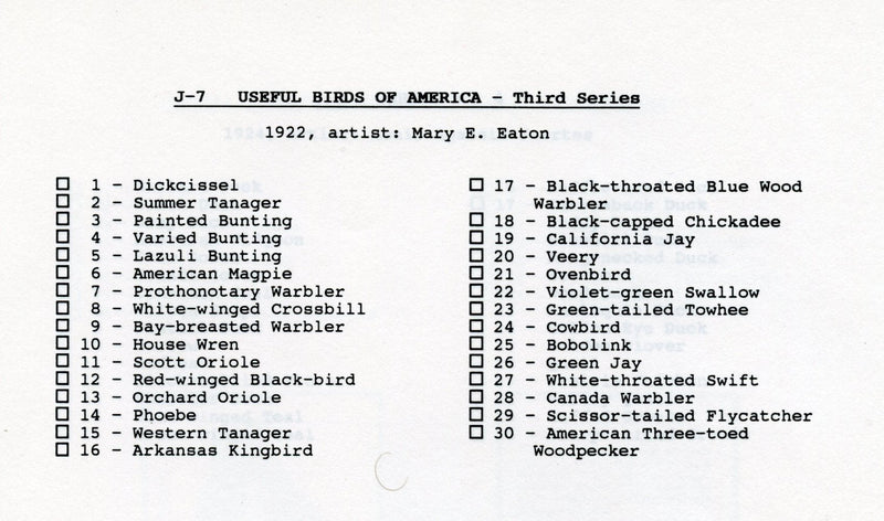 Useful Birds of America 3rd Series Card Set Large Size Church & Dwight J7 1922   - TvMovieCards.com