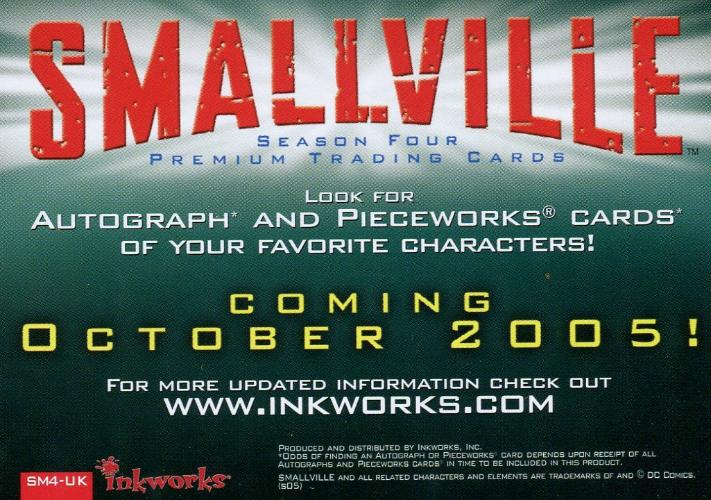 Smallville Season Four Promo Card SM4-UK Inkworks   - TvMovieCards.com