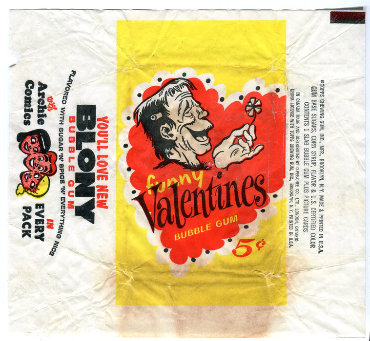 Funny Valentines 1959 Topps Vintage 5 Cent Bubble Gum Trading Card Wrapper   - TvMovieCards.com