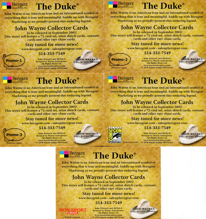 John Wayne The Duke Promo Card Set 5 Cards Breygent 2005   - TvMovieCards.com