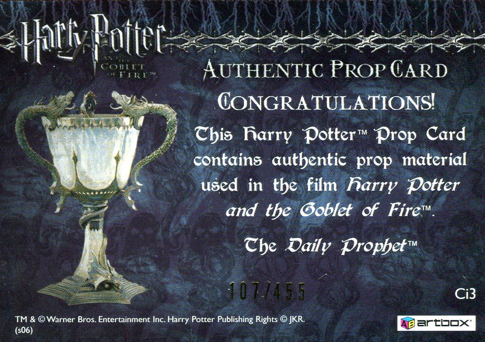 Harry Potter Goblet Fire Update The Daily Prophet Prop Card HP Ci3 #107/455   - TvMovieCards.com
