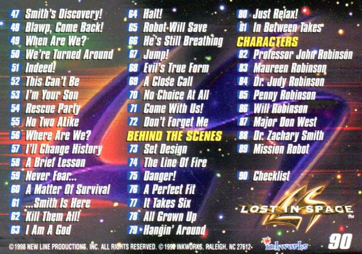 Lost In Space Movie Base Card Set 90 Cards Inkworks 1998   - TvMovieCards.com