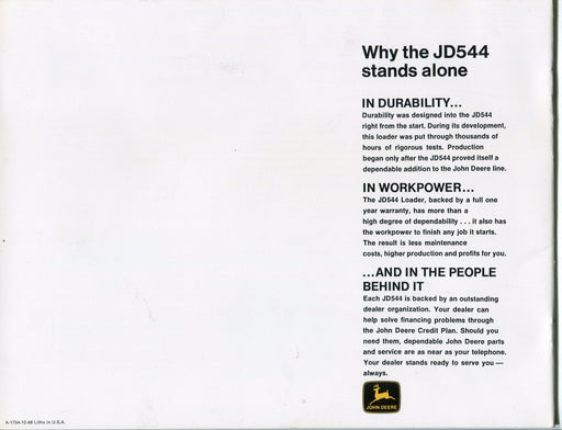 Vintage John Deere Glossy Dealer Brochure: JD544 Loader, A-1734-12-68   - TvMovieCards.com