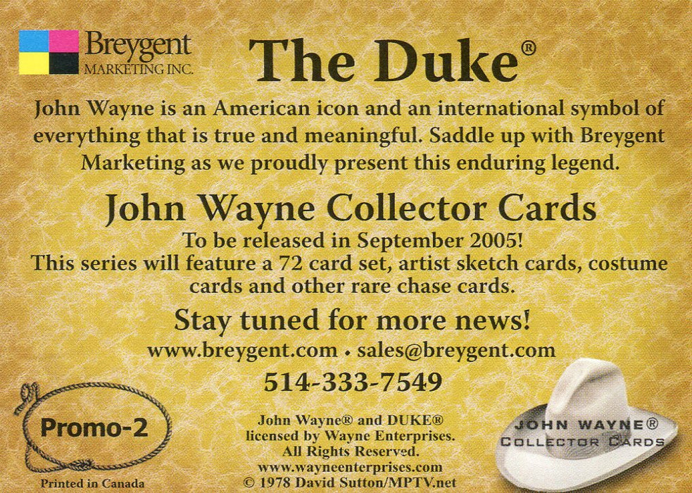 John Wayne The Duke Promo Card Promo-2 Breygent 2005   - TvMovieCards.com