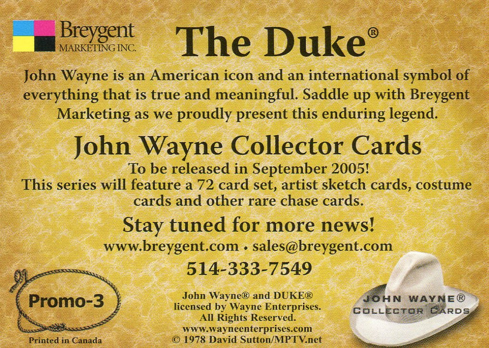 John Wayne The Duke Promo Card Promo-3 Breygent 2005   - TvMovieCards.com