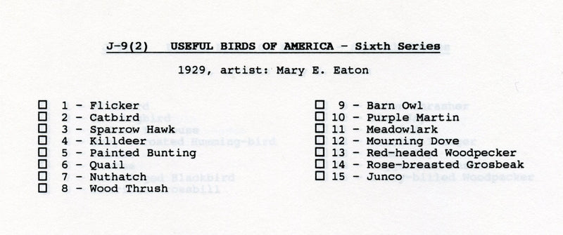 Useful Birds of America 6th 15 Card Set Type 1 Church & Dwight J-9 Arm & Hammer   - TvMovieCards.com