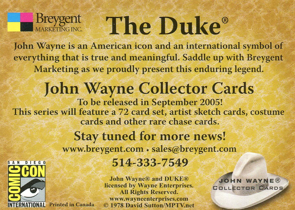 John Wayne The Duke Promo Card Comic Con Breygent 2005   - TvMovieCards.com