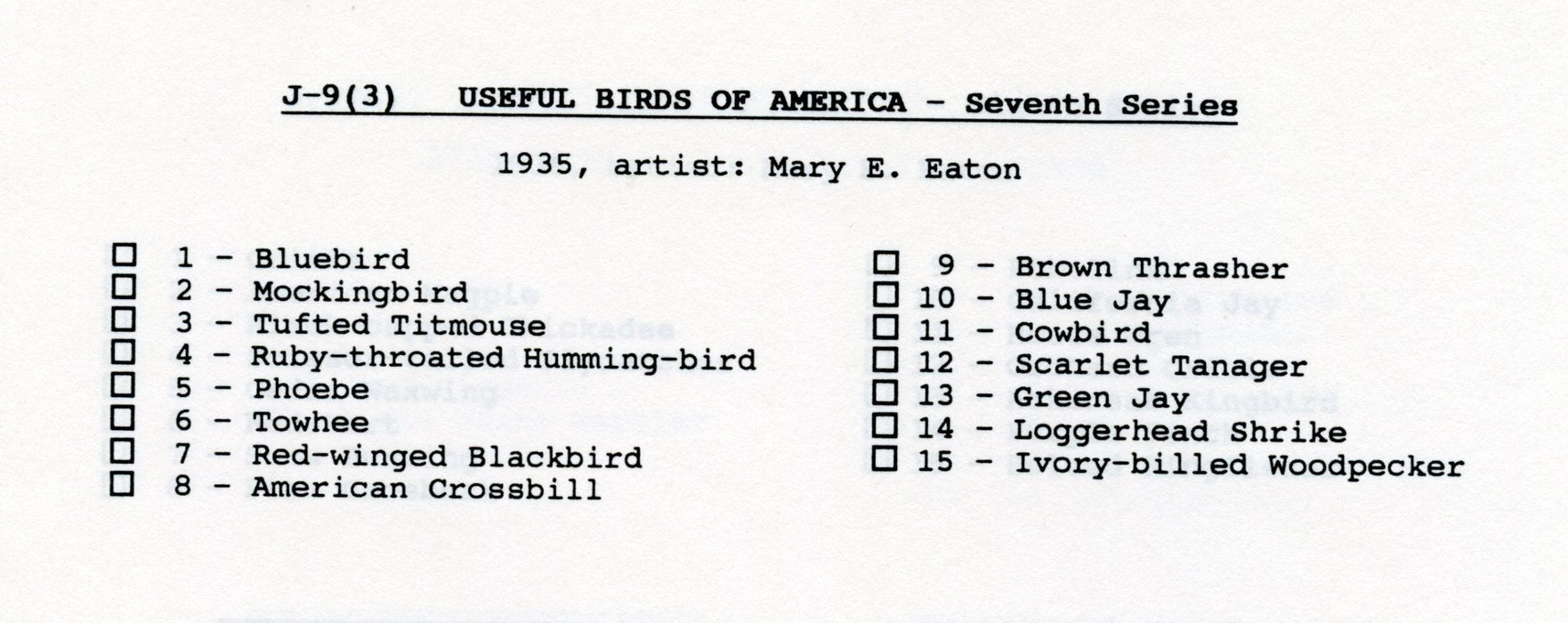 Useful Birds of America 7th 15 Card Set Type 2 Church & Dwight J-9 (3)   - TvMovieCards.com