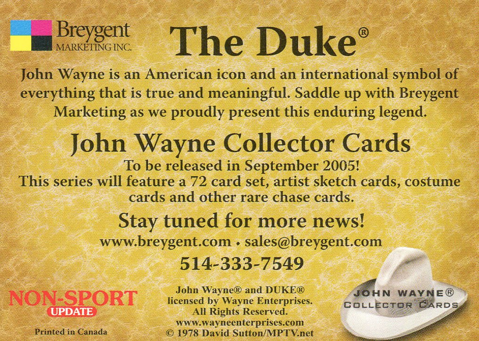 John Wayne The Duke Promo Card Non-Sport Update Breygent 2005   - TvMovieCards.com