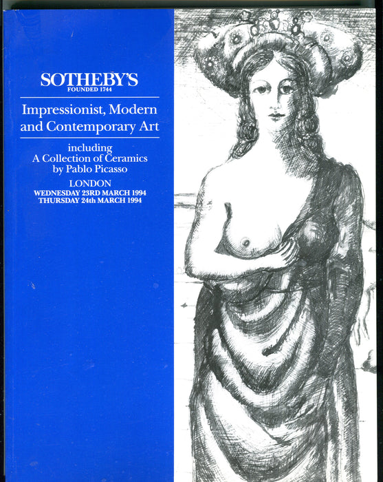 Sothebys Auction Catalog March 23 1994 Collection of Ceramics by Pablo Picasso   - TvMovieCards.com