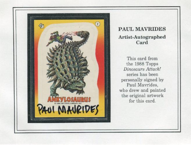 Dinosaurs Attack 1988 Topps Artist Paul Mavrides Autograph Sticker Card #2   - TvMovieCards.com