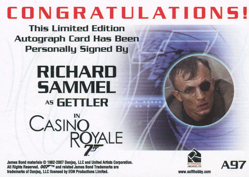 James Bond in Motion 2008 Richard Sammel as Gettler Autograph Card A97   - TvMovieCards.com