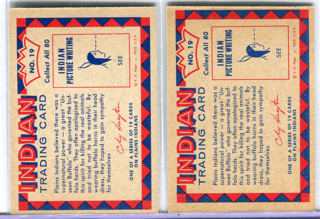 1959 Fleer Indian Trading Cards - Buffalo Horn Head Dress #19 & Variant   - TvMovieCards.com
