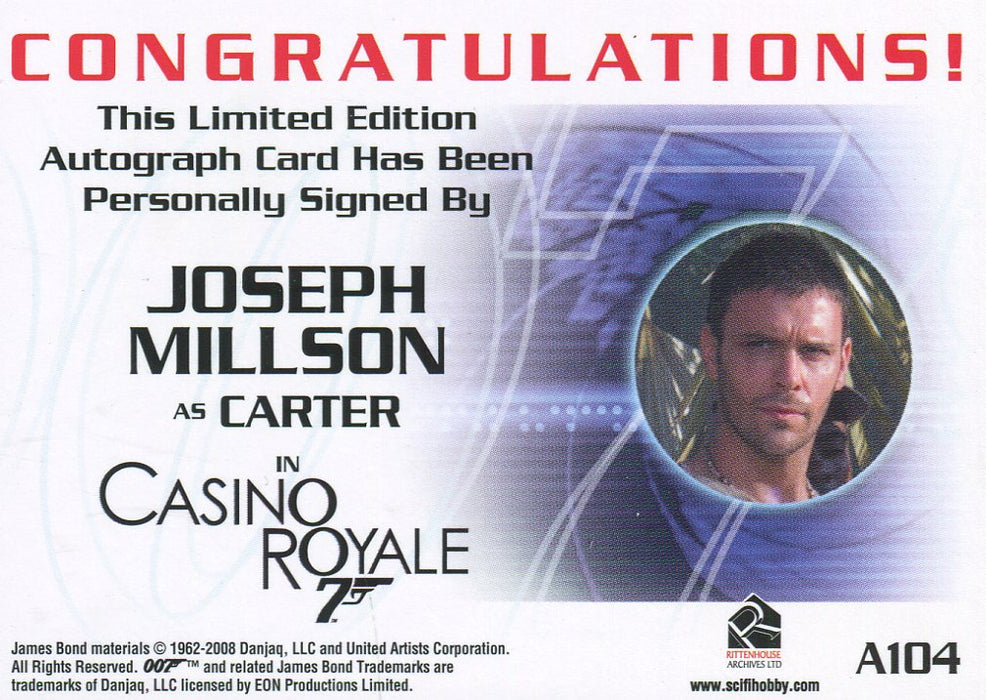 James Bond in Motion 2008 Joseph Millson as Carter Autograph Card A104   - TvMovieCards.com