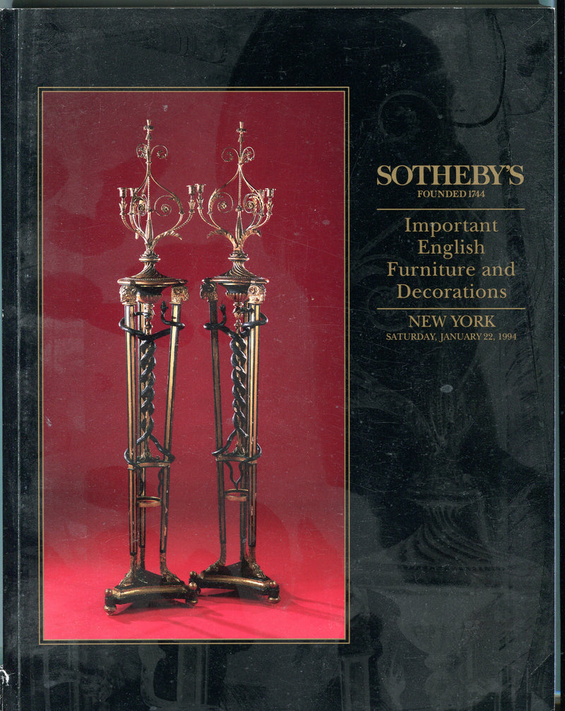 Sothebys Auction Catalog Jan 22 1994 Important English Furniture & Decorations   - TvMovieCards.com