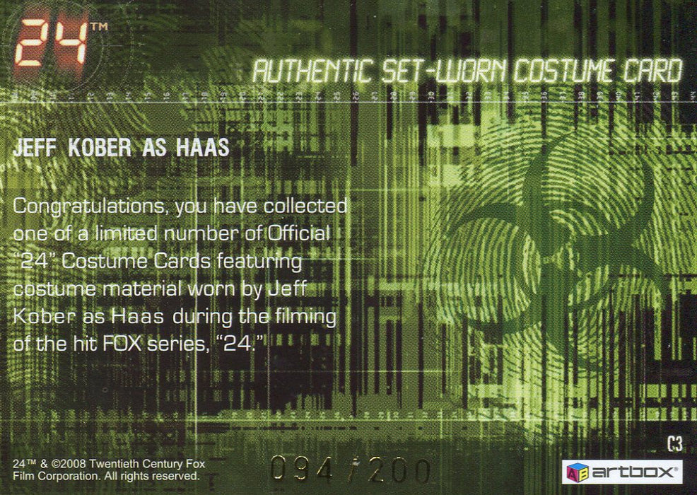 24 Twenty Four Season 5 Jeff Kober as Haas Costume Card C3 #094/200   - TvMovieCards.com