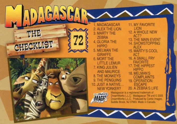 Madagascar Movie Base Card Set 72 Cards Comic Images 2005   - TvMovieCards.com