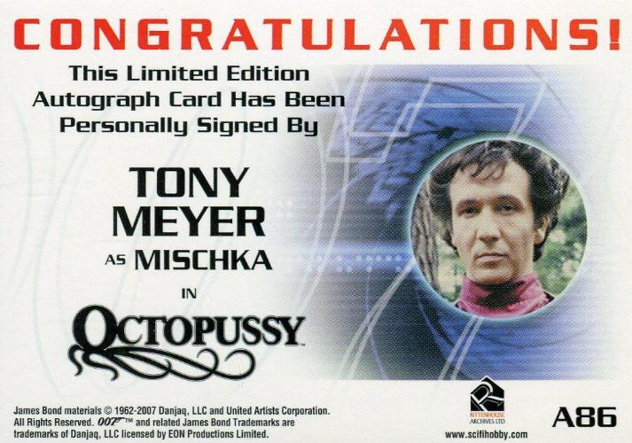 James Bond in Motion 2008 Tony Meyer as Mischka Autograph Card A86   - TvMovieCards.com