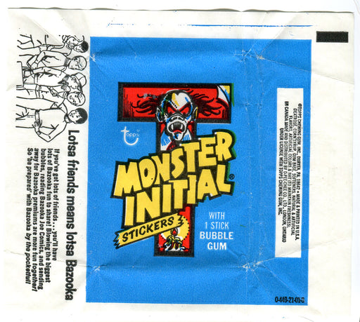 Monster Initial Stickers 1973 Topps Vintage Bubble Gum Trading Card Wrapper   - TvMovieCards.com