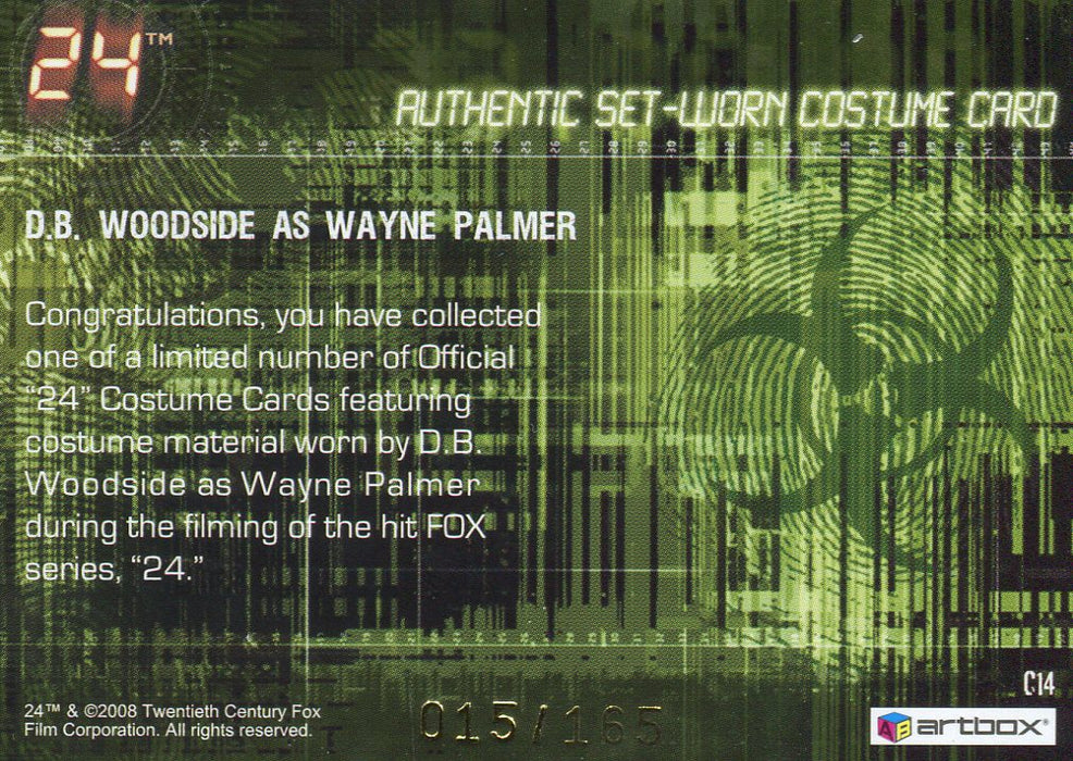 24 Twenty Four Season 5 D.B. Woodside as Wayne Palmer Costume Card C14 #015/165   - TvMovieCards.com