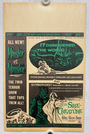 1956 It Conquered the World/The She-Creature Combo Window Card 14 x 22 Poster   - TvMovieCards.com
