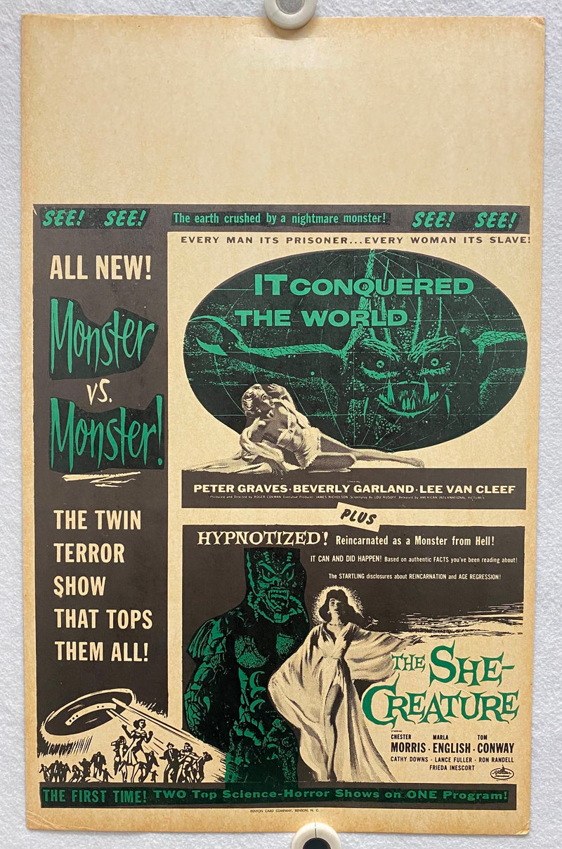 1956 It Conquered the World/The She-Creature Combo Window Card 14 x 22 Poster   - TvMovieCards.com