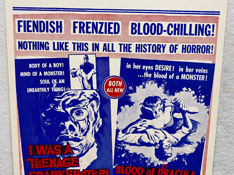 I Was A Teenage Frankenstein / Blood of Dracula Combo Window Card 14 x 22 Poster   - TvMovieCards.com