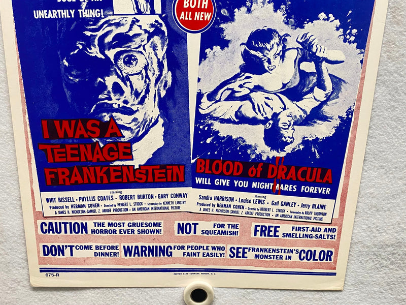 I Was A Teenage Frankenstein / Blood of Dracula Combo Window Card 14 x 22 Poster   - TvMovieCards.com
