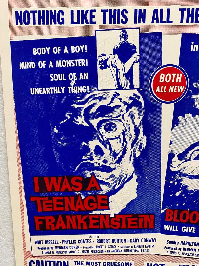 I Was A Teenage Frankenstein / Blood of Dracula Combo Window Card 14 x 22 Poster   - TvMovieCards.com