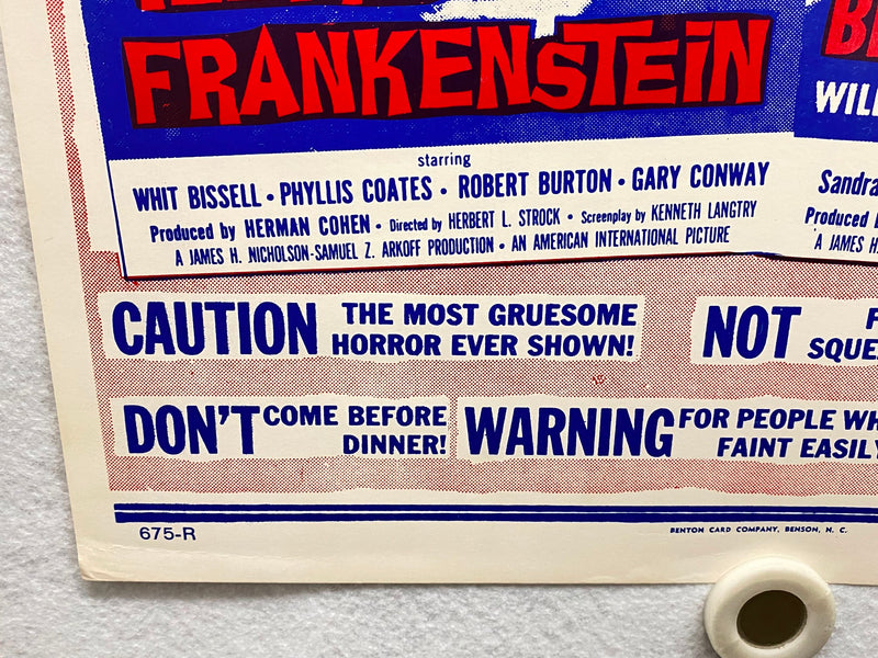 I Was A Teenage Frankenstein / Blood of Dracula Combo Window Card 14 x 22 Poster   - TvMovieCards.com