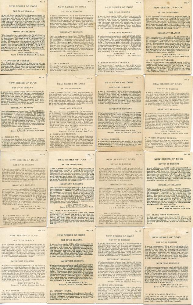 New Series of Dogs 30 Card Soda Set 1910 J14 JOHN DWIGHT Church Arm & Hammer   - TvMovieCards.com