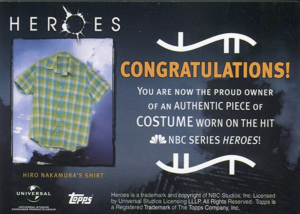 Heroes Volume 1 Hiro Nakamura Shirt Costume Card Variant #2 Topps 2008   - TvMovieCards.com