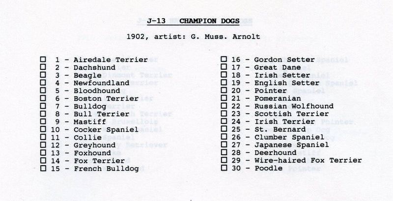 Champion Dogs 30 Card Set JOHN DWIGHT Soda Church Arm & Hammer J13 1902   - TvMovieCards.com