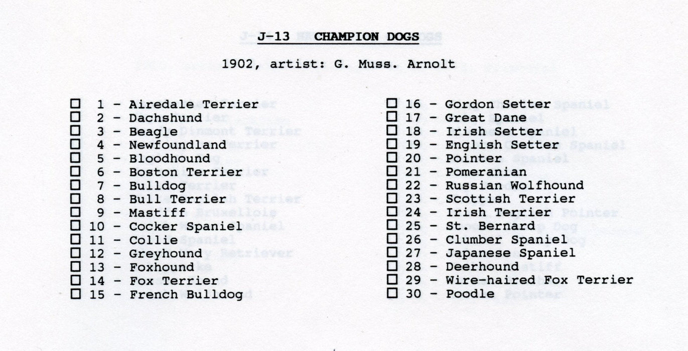 Champion Dogs 30 Card Set JOHN DWIGHT Soda Church Arm & Hammer J13 1902   - TvMovieCards.com
