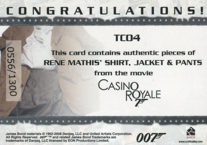James Bond in Motion 2008 Rene Mathis Triple Costume Card TC04 #0556/1300   - TvMovieCards.com