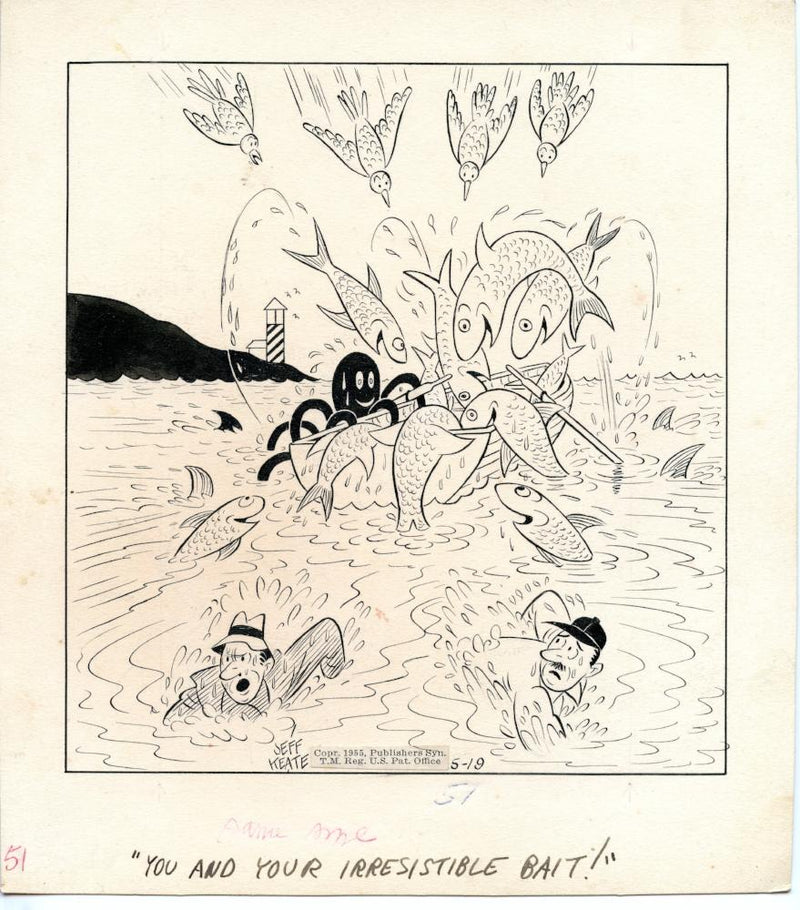 Jeff Keate Time Out Comic Strip Original Art  Fishing (Irresistible Bait)   - TvMovieCards.com