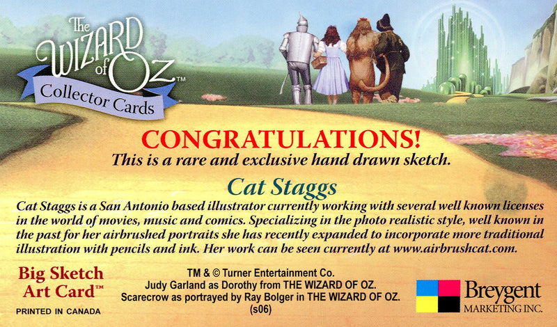 Wizard of Oz Cat Staggs (3" x 5") Autograph Sketch Card Cowardly Lion   - TvMovieCards.com