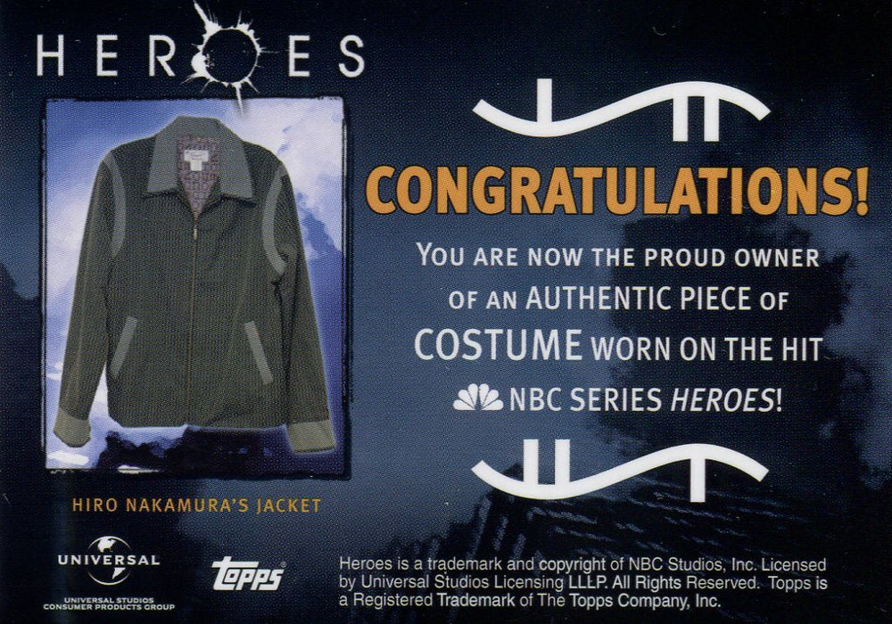 Heroes Volume 1 Hiro Nakamura Jacket Costume Card Topps 2008   - TvMovieCards.com
