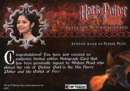 Harry Potter and the Goblet of Fire Update Afshan Azad Autograph Card   - TvMovieCards.com