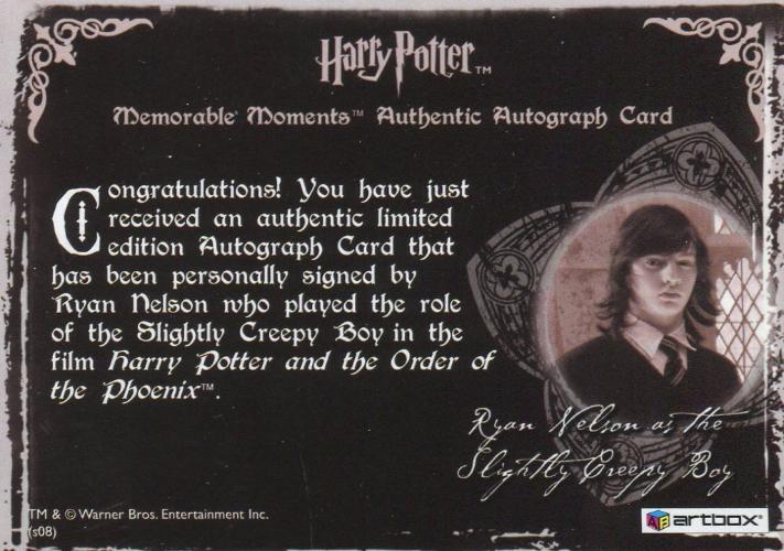 Harry Potter Memorable Moments 2 Ryan Nelson Autograph Card   - TvMovieCards.com