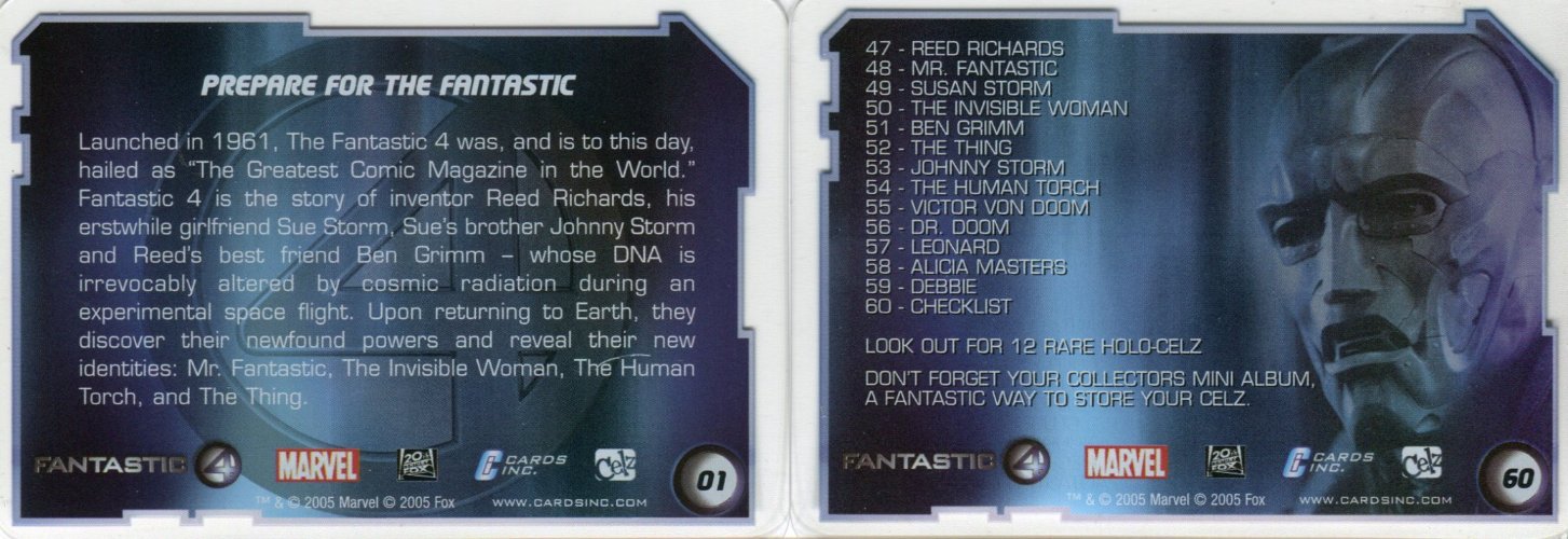 Marvel Fantastic Four 4 Movie Celz Base Card Set 60 Cards Cards Inc. 2005   - TvMovieCards.com