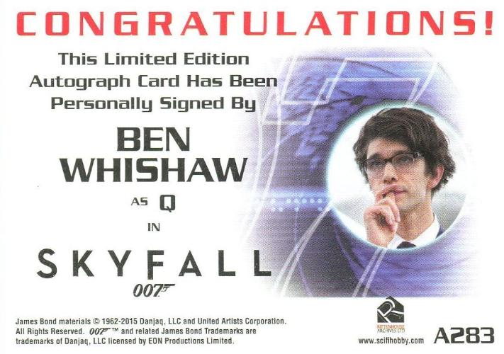 James Bond Archives Final Edition 2017 Ben Whishaw Autograph Card A283   - TvMovieCards.com