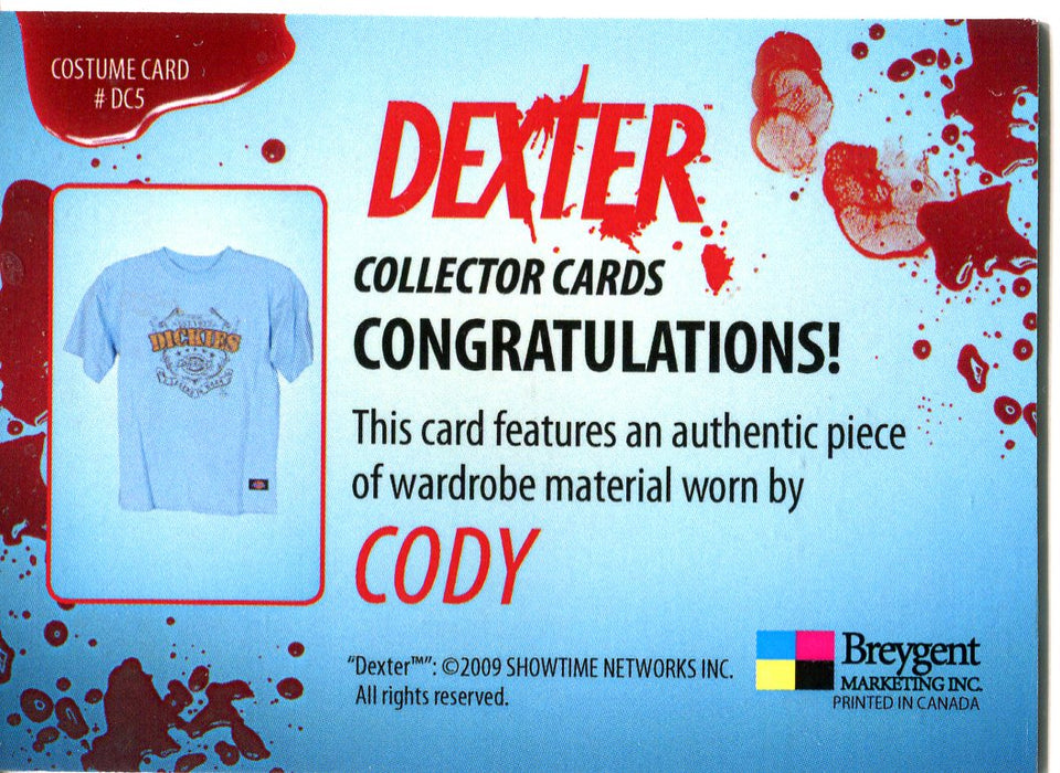 Dexter Seasons 1 & 2 Cody Wardrobe Relic Costume Card #DC5 Breygent   - TvMovieCards.com