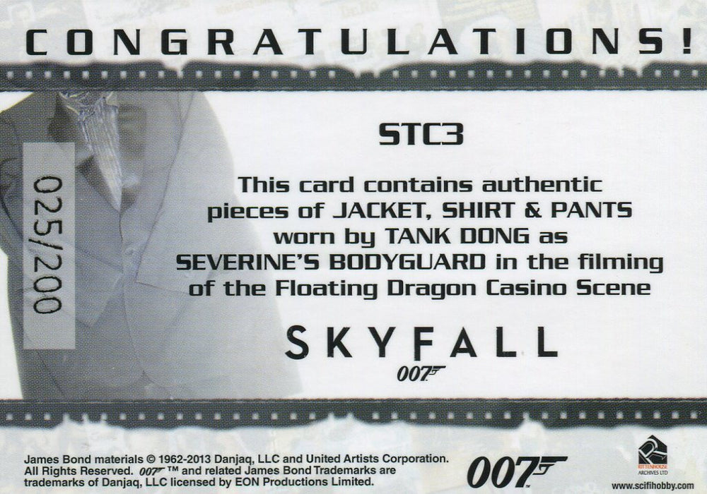 James Bond Autographs & Relics Bodyguard Triple Relic Costume Card STC3 #025/200   - TvMovieCards.com