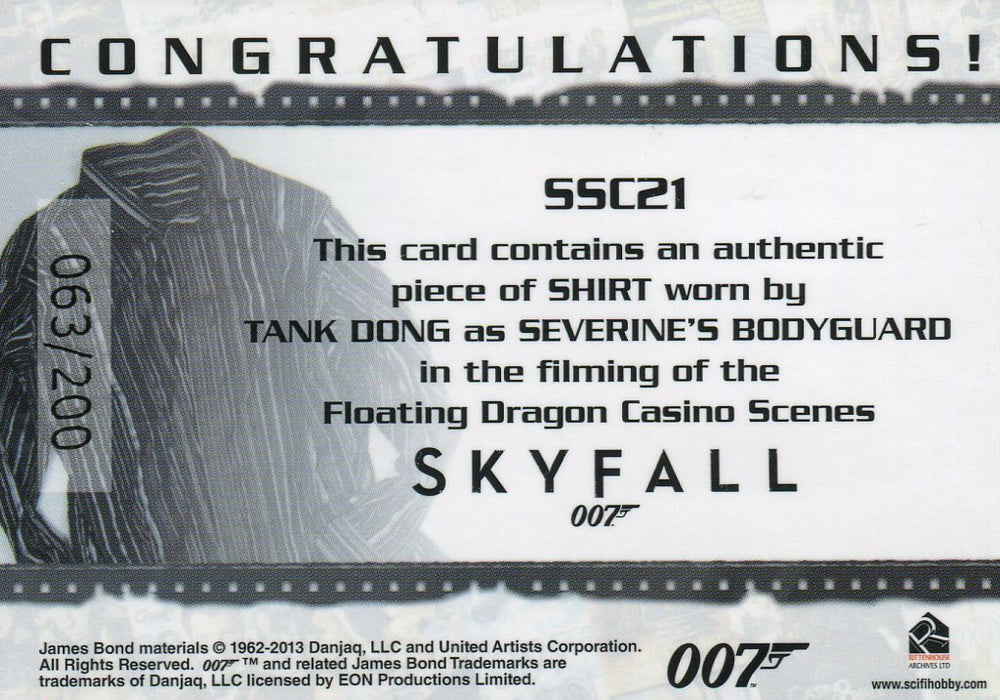 James Bond Autographs & Relics Bodyguard Relic Costume Card SSC21 #063/200   - TvMovieCards.com