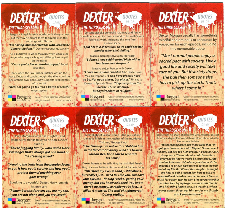 Dexter Season 3 Foil Chase Card Set Quotes D3-Q1 - D3Q10 10 Card Set   - TvMovieCards.com