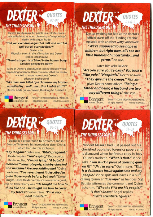 Dexter Season 3 Foil Chase Card Set Quotes D3-Q1 - D3Q10 10 Card Set   - TvMovieCards.com