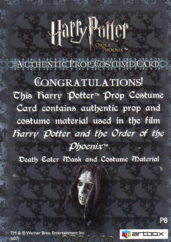 Harry Potter Order Phoenix Update Prop Costume Card P8 HP #050/100 Artbox 2007 - TvMovieCards.com