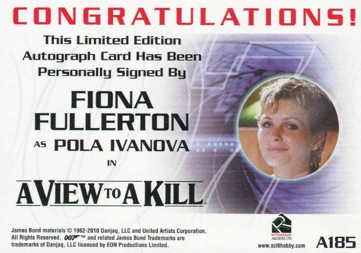 James Bond Mission Logs Fiona Fullerton as Pola Ivanova Autograph Card A185   - TvMovieCards.com