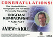 James Bond Mission Logs Bogdan Kominowski as Klotkoff Autograph Card A164   - TvMovieCards.com